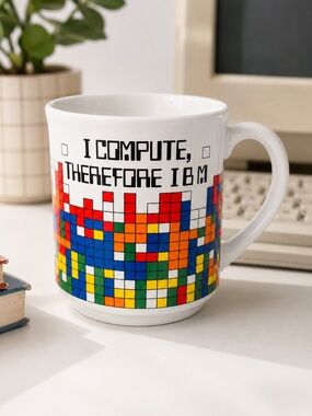 Vintage “I Compute, Therefore IBM” Novelty Mug 80s Recycled Paper Products Japan